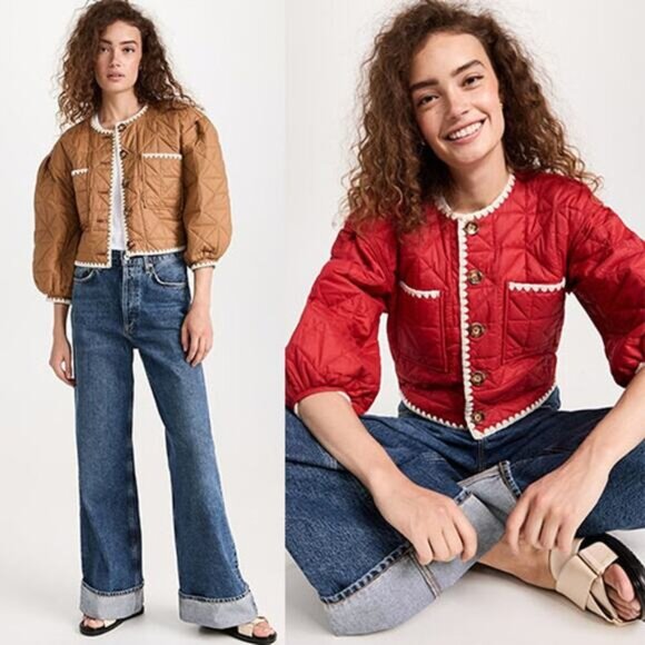 NWT Veronica Beard Leal Quilted Reversible Jacket Camel Nantucket Red Sz: Medium